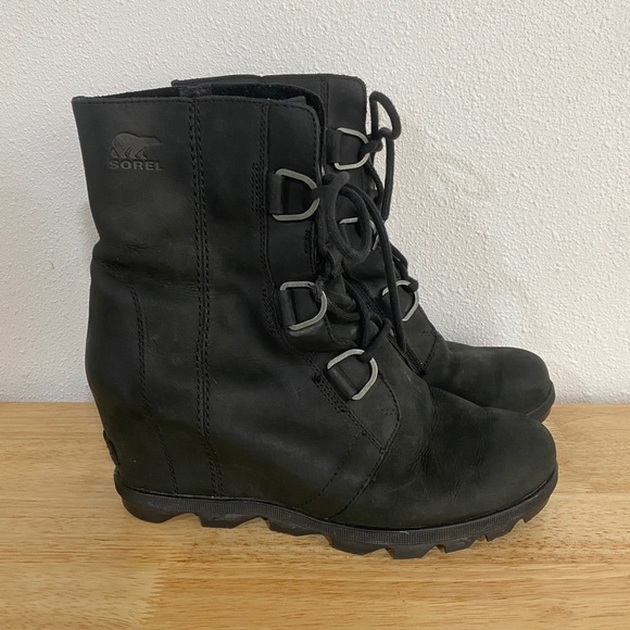 Sorel Women's Joan of Arctic Wedge II Leather Lace Up Boot Black 9.5 - Picture 4 of 10